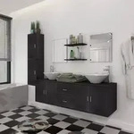 vidaXL 11-tlg. Badm&ouml;bel-Set mit Waschbecken und Wasserhahn Schwarz