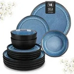 Geschirrset 6 Personen Steingut blau 18 Teile Set Blau