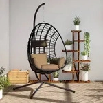 vidaXL H&auml;ngesessel Ei-Design mit St&auml;nder Taupe Rattan und Stahl