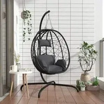 vidaXL H&auml;ngesessel Ei mit Kissen Anthrazit Poly Rattan & Stahl