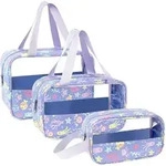 Kosmetiktasche Damen Transparent PVC 3 Stk Bedruckt-violett