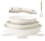 Pfannenset 7-teilig Induktion Keramik abnehmbarer Griff beige