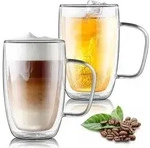 Joeyan 2er Set Doppelwandige Latte Macchiato Gl&auml;ser 500ml mit Griff
