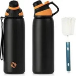 Trinkflasche Edelstahl Magnetdeckel BPAfrei 1l Sport Schwarz 800 ml