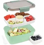 Lunchbox Brotdose Bento F&auml;cher Salatbox Gabel 2000ml dunkelgr&uuml;n