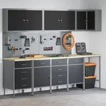 vidaXL 12-tlg. Werkstattschrank-Set mit Stecktafel Schwarz MDF Metall