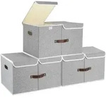 Aufbewahrungsbox Deckel F&auml;cher Stoff Kisten 55x33x30 cm 3-St&uuml;ck Grau