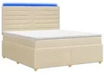 vidaXL LED Boxspringbett mit Matratze Creme 180 x 200 cm Stoff