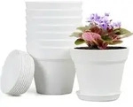 Blumentopf Set 10cm Plastik Untersetzer Ablaufl&ouml;cher Wei&szlig; 4IN