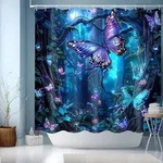 Duschvorhang Blau 180x180 mit Motiv Badezimmer Wasserdicht Schnell