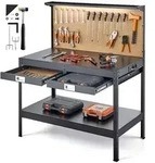 VEVOR Werkbank mit Lochwand, 110kg Belastbarer Arbeitstisch inkl. 2...