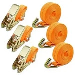 Spanngurte 3 St&uuml;ck 1200kg 6m mit Ratsche und Haken orange