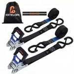ANTELOPE 2 St&uuml;ck Spanngurte mit Ratsche und S-Haken 25mm x 4m 800kg Schwarz