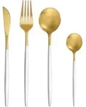 Besteckset 6 Personen Messer Gabel L&ouml;ffel 24 teilig 24teilig-wei&szlig; Gold