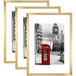 Bilderrahmen A3 Passepartout A4 3er Set Wandmontage Gold A3-3P gold