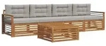 vidaXL Outdoor-Sofagarnitur mit Kissen 5 pcs Nat&uuml;rlich und Hellgrau