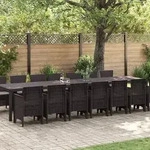 vidaXL 15-teiliges Garten-Essgruppen Set mit Kissen Braun Poly Rattan