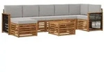 vidaXL Outdoor-Sofagarnitur mit Kissen 7 pcs Nat&uuml;rlich und Hellgrau