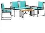 vidaXL Gartenm&ouml;bel Set mit Kissen 9 pcs Schwarz und T&uuml;rkis Poly-Rattan