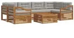 vidaXL Outdoor-Sofagarnitur mit Kissen 7 pcs Nat&uuml;rlich und Hellgrau