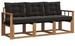 vidaXL Outdoor-Sofagarnitur mit Kissen 3 pcs Nat&uuml;rlich und Schwarz