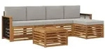vidaXL Outdoor-Sofagarnitur mit Kissen 6 pcs Nat&uuml;rlich und Hellgrau