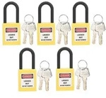 5er-Set Sicherheitsvorh&auml;ngeschl&ouml;sser 38mm Nylon staubdicht mit 10 Schl&uuml;sseln