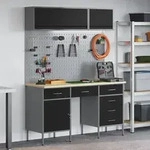 vidaXL 8-tlg. Werkstattschrank-Set mit Stecktafel Schwarz MDF Metall