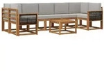 vidaXL Outdoor-Sofagarnitur mit Kissen 6 pcs Nat&uuml;rlich und Hellgrau
