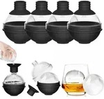 Eisw&uuml;rfelform Kugel 6cm Silikon Trichter Deckel 4er Schwarz