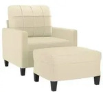 vidaXL Sessel mit Hocker Creme 60 cm Kunstleder
