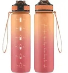 Trinkflasche 1L Strohhalm Tritan BPAfrei Zeitmarkierungen Orange Rot