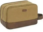 Kulturtasche Herren Reise Canvas Doppkit Tasche Khaki Braun in Lederoptik