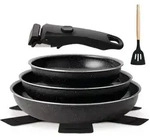 Pfannenset 7-teilig Induktion Keramik abnehmbarer Griff 20/24/28 cm Schwarz