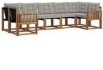 vidaXL Outdoor-Sofagarnitur mit Kissen 7 pcs Nat&uuml;rlich und Hellgrau