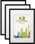 Bilderrahmen A3 Acrylglas Passepartout Holzrahmen DIN A3 3er Schwarz