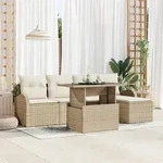 vidaXL 6-teiliges Garten Sofa Set mit Kissen Beige Poly Rattan