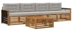 vidaXL Outdoor-Sofagarnitur mit Kissen 5 pcs Nat&uuml;rlich und Hellgrau