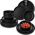 Geschirrset 6 Personen Steingut Schwarz 18 Teile Set Schwarz
