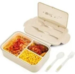 Brotdose Bento Box 3 F&auml;cher Besteck Auslaufsicher Schule Braun