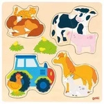 goki 57430 Einlegepuzzle Bauernhoftiere 27,1 x 27,1 x 0,8 cm, Holz, 4 Motive, 12