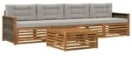 vidaXL Outdoor-Sofagarnitur mit Kissen 5 pcs Nat&uuml;rlich und Hellgrau