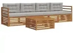 vidaXL Outdoor-Sofagarnitur mit Kissen 5 pcs Nat&uuml;rlich und Hellgrau