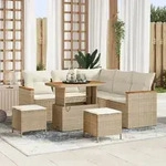 vidaXL 8-teiliges Garten Sofa Set mit Kissen Beige Poly Rattan Akazie