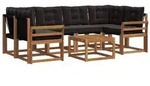 vidaXL Outdoor-Sofagarnitur mit Kissen 7 pcs Nat&uuml;rlich und Schwarz