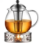 Moderne 1500ml Silberne Teekanne mit Edelstahl St&ouml;vchen und Glas