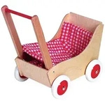 Vedes Holz-Puppenwagen karo rot / wei&szlig;, ca. 50cm 350010
