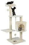 lionto Kratzbaum f&uuml;r Katzen 112 cm hoch, mit H&ouml;hle, Sisalseil, Pl&uuml;schb&auml;llen &