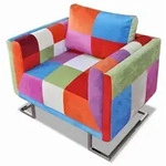 vidaXL W&uuml;rfel-Sessel mit Verchromten Beinen Patchwork-Design Stoff