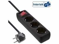 InLine® Steckdosenleiste, 3-fach Schutzkontakt, mit Schalter, 1,5m, schwarz Strom /